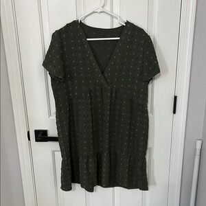 Olive Green V-Neck Women's Dress